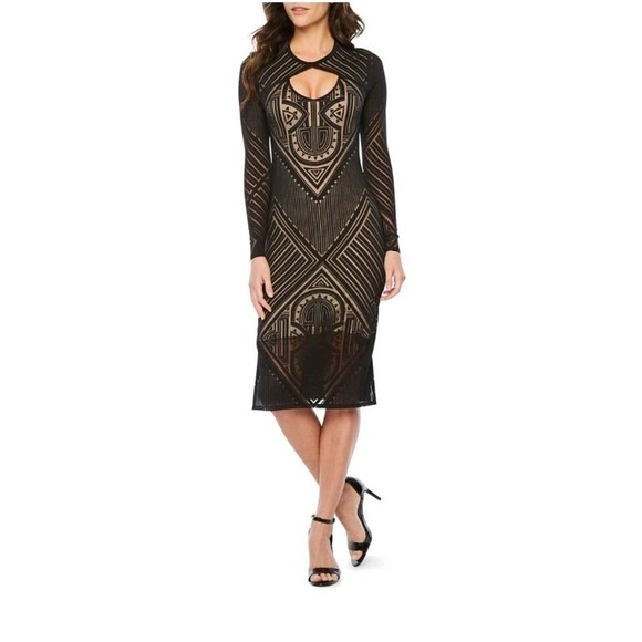 BOLD elements Dresses & Skirts - Black & Nude Aztec Vintage Gatsby Style Overlay Stretch Dress Size XS NEW NWT